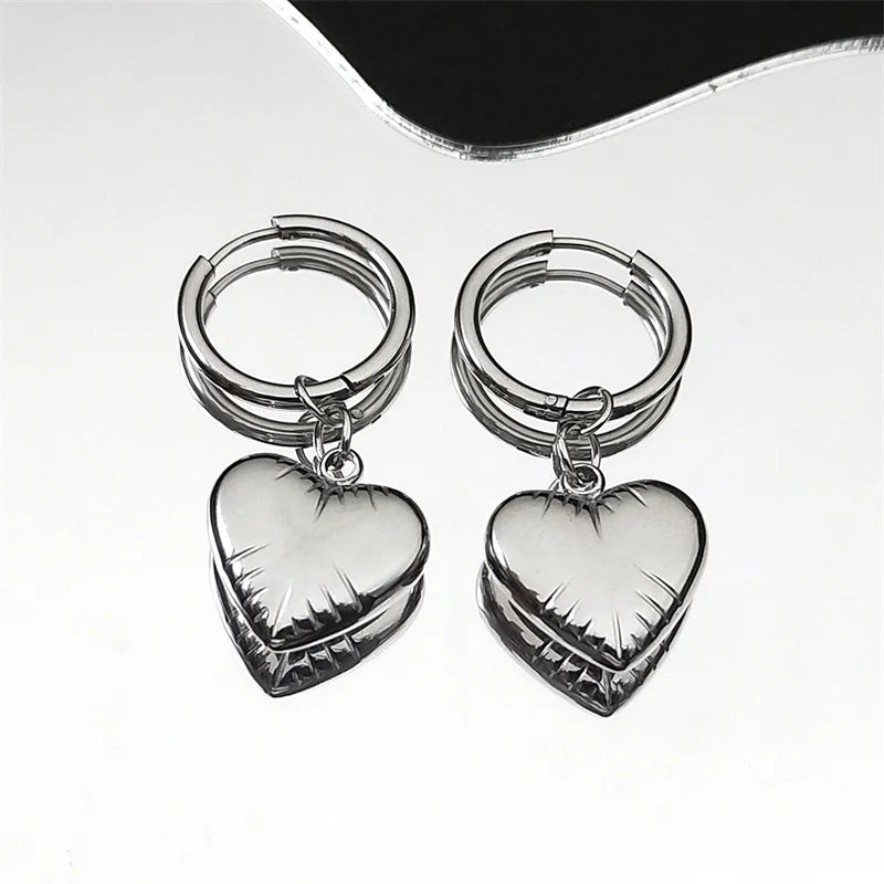 Stainless Steel Y2K Trendy Heart Hoop Earrings For Women Egirl Sweet Cool Circle Earings Punk Jewelry Gift EZZZ796-6SRS06