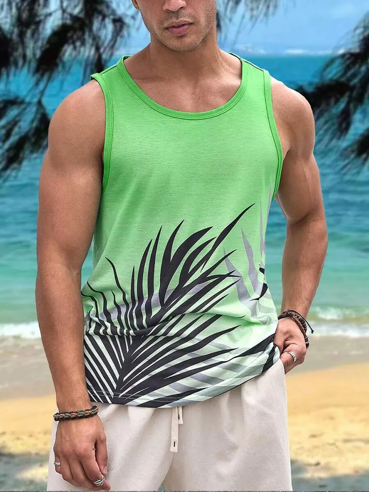 PENDRA Sleeveless Hawaiian Crew Neck Tank Beach Tank Top