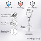 Simple Trendy Star Necklace for Men Boys,Silver Color Stainless Steel 4-Point Star Pendant,Hip Hop Minimalist Jewelry Gift