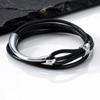 Multilayer Leather Bracelet for Men,Trendy Complicated Stacking Fish Hook Wristband,Rock Punk Jewelry Gift