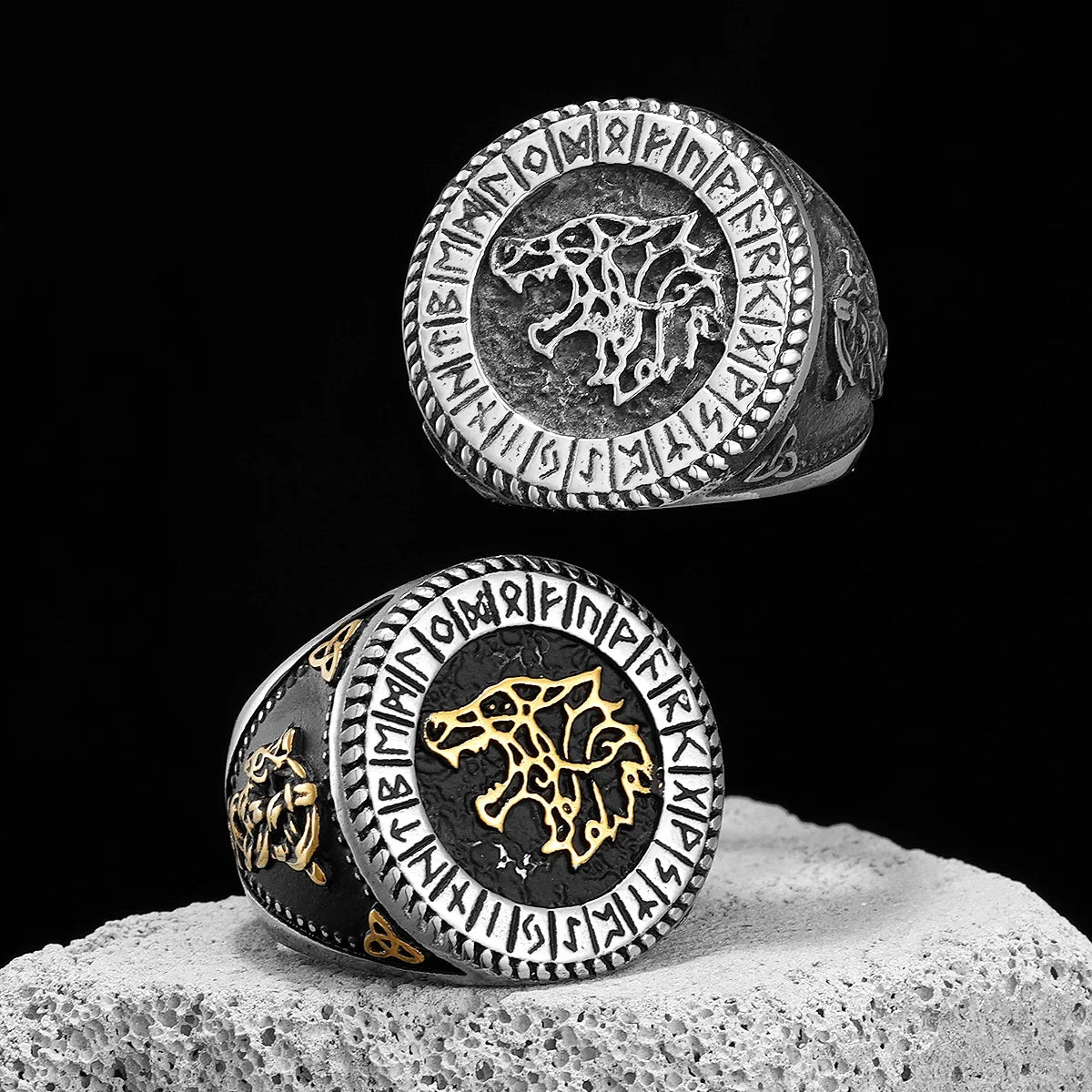PENDRA Viking Runes Wolf Ring