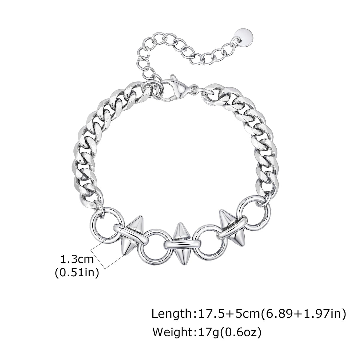Punk Men's Rivet Chain Bracelet,Never Fade Stainless Steel Adjustable Wristband,Hip Hop Jewelry Gift