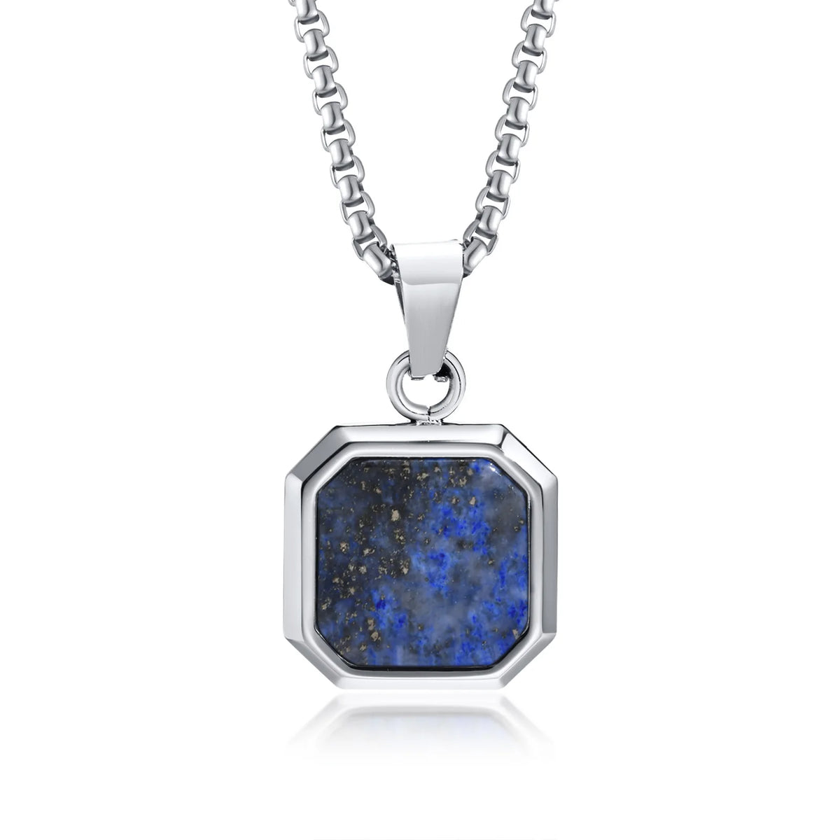 Mens Square Natural Stone Necklaces,Waterproof Stainless Steel Geometric Pendant Collar,Stylish Hip Hop Cool  Jewelry Gites