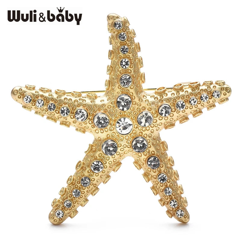 PENDRA Seastar 4-Color Enamel Rhinestone Starfish Brooch
