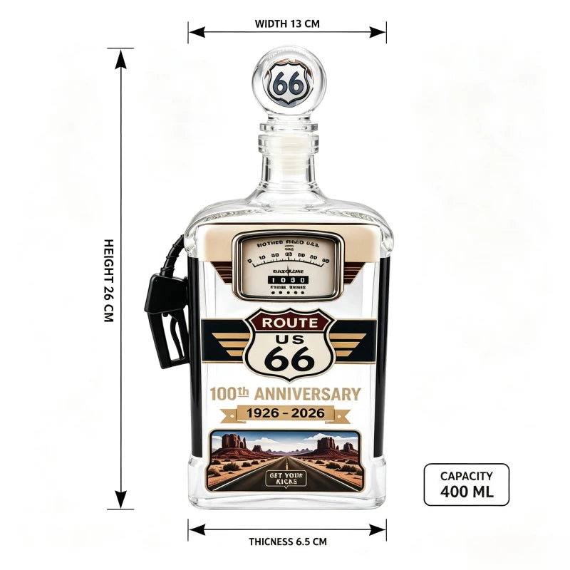 Route 66 100th Anniversary Gas Pump Shaped Whiskey Decanter 400ml Lead Free Crystal Liquor Bottle Retro American Road Culture