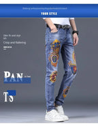 Spring Autumn Harajuku Fashion Art Craft Graphical Paintings 2000s Streetwear Male Slim Boyfriend Stylish Pants Denim Jeans Men