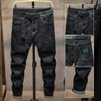 Winter Pants Brushed Denim Fabric Korean Style Clothes Luxury Street Men's Boots Cut Stretch Slim Plush Wool Thicken Jeans Pants