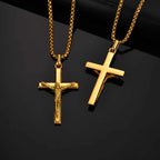 Waterproof Crucifix Cross Necklace for Men Boys,Stainless Steel Catholic Cross Pendant Necklace ,Religious Belief Jewelry Gift