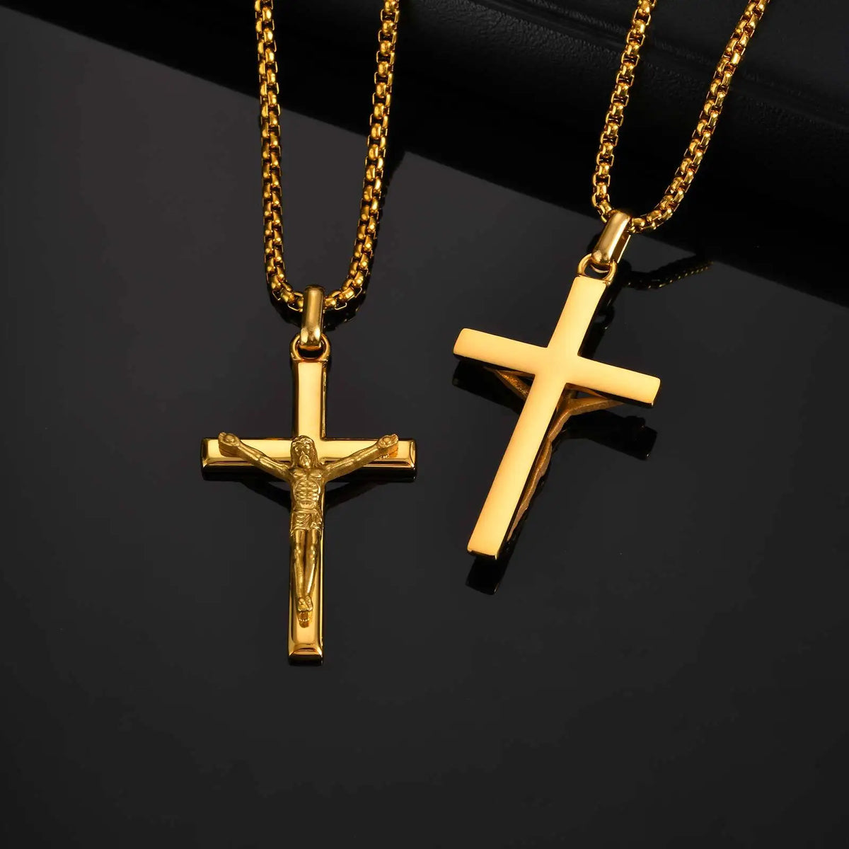 Waterproof Crucifix Cross Necklace for Men Boys,Stainless Steel Catholic Cross Pendant Necklace ,Religious Belief Jewelry Gift