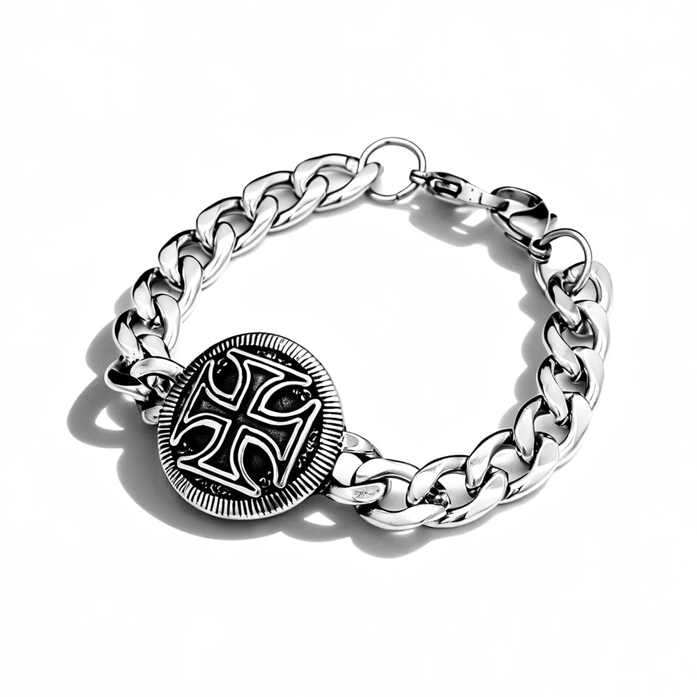 Classic Vintage Knights Templar Iron Cross Bracelet Stainless Steel Punk Hip Hop Christian Cross Men Bracelets Religious Jewelry