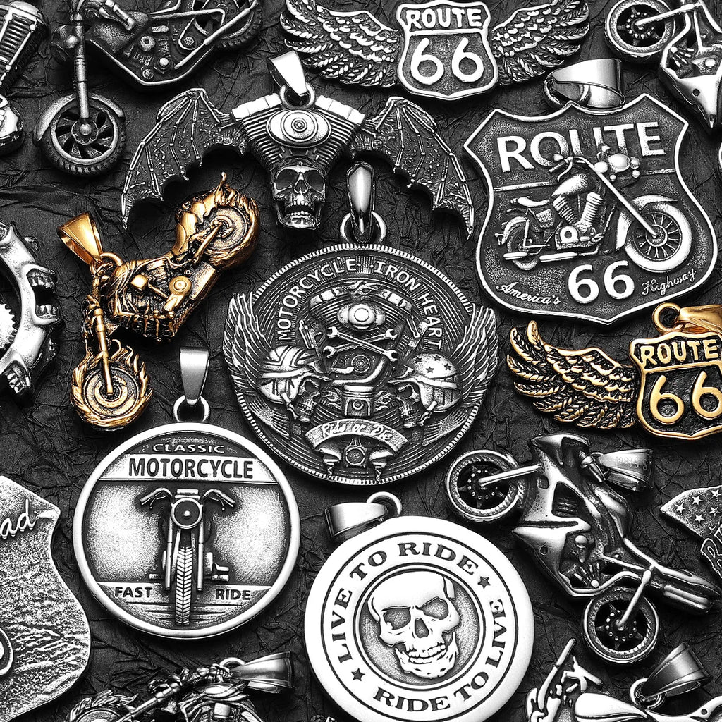 PENDRA Motorcycle Rider Route66 Steel Necklace