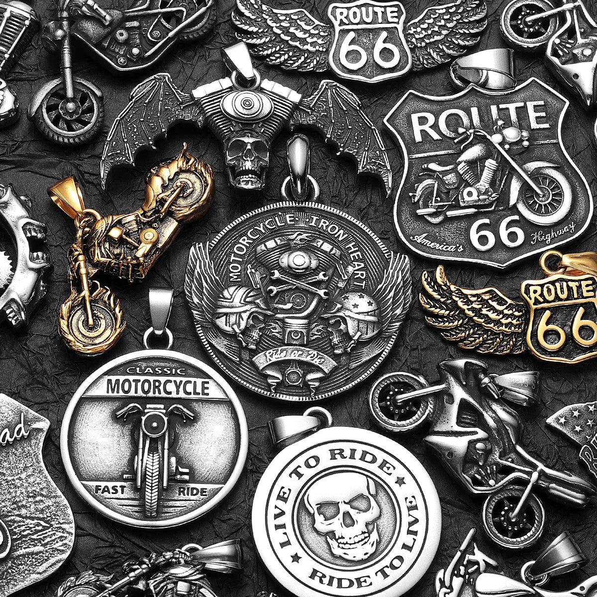 PENDRA Motorcycle Rider Route66 Steel Necklace