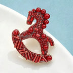 PENDRA Carousel Red-Bead Rocking Horse Brooch