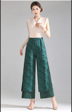 Chiffon Wide Wide Trousers Female Elegant Vintage New Pants Summer Thin Split Loose Skirt Pants Women Black Green