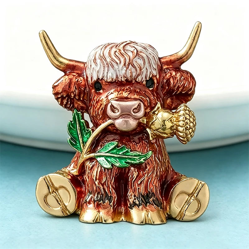 PENDRA Thistle Cow Enamel Animal Brooch