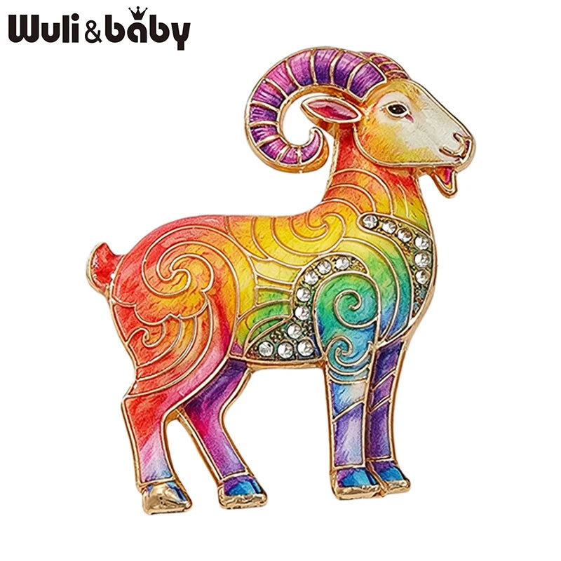 PENDRA Zodiac Goat Multicolor Rhinestone Brooch