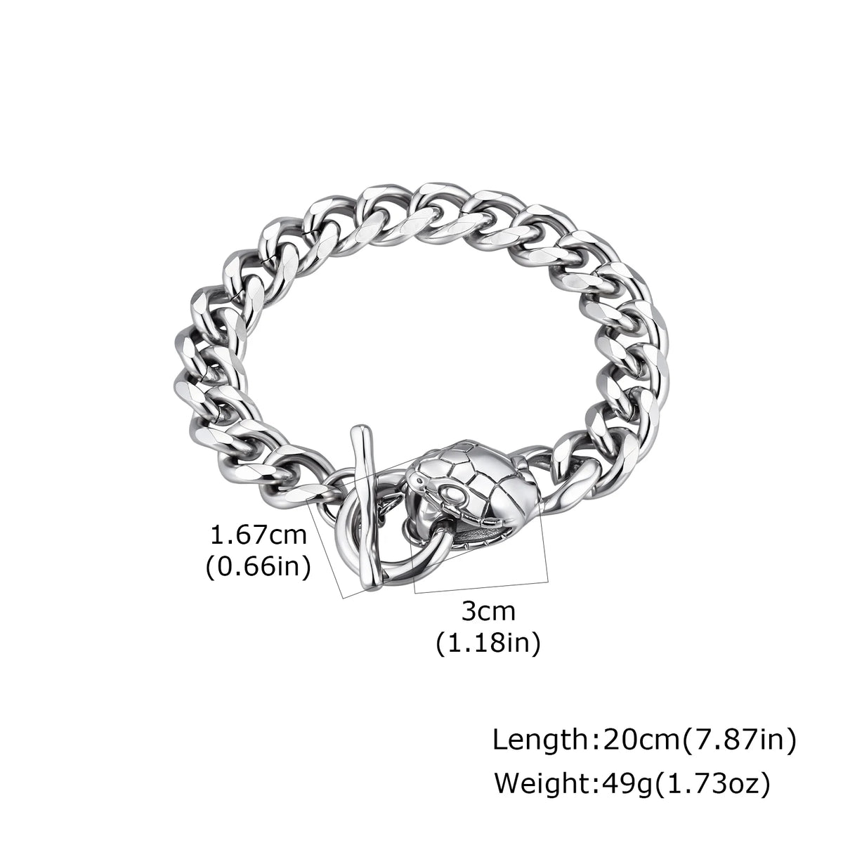 Rock Punk Men's Snake Head Chain Bracelet,11MM Stainless Steel Thick Chain Wristband,Birthday Party Gift for Him