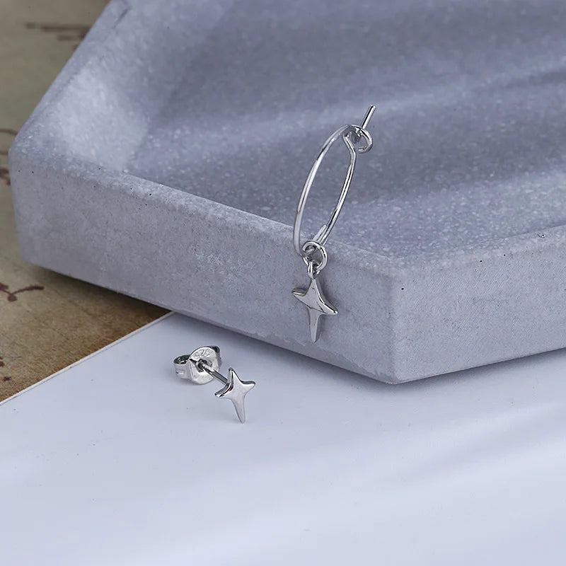 VENTFILLE 925 Stamp Asymmetrical Small Star Earrings for Women Personality Starlight Studs Earrings Korean Silver Color Jewelry