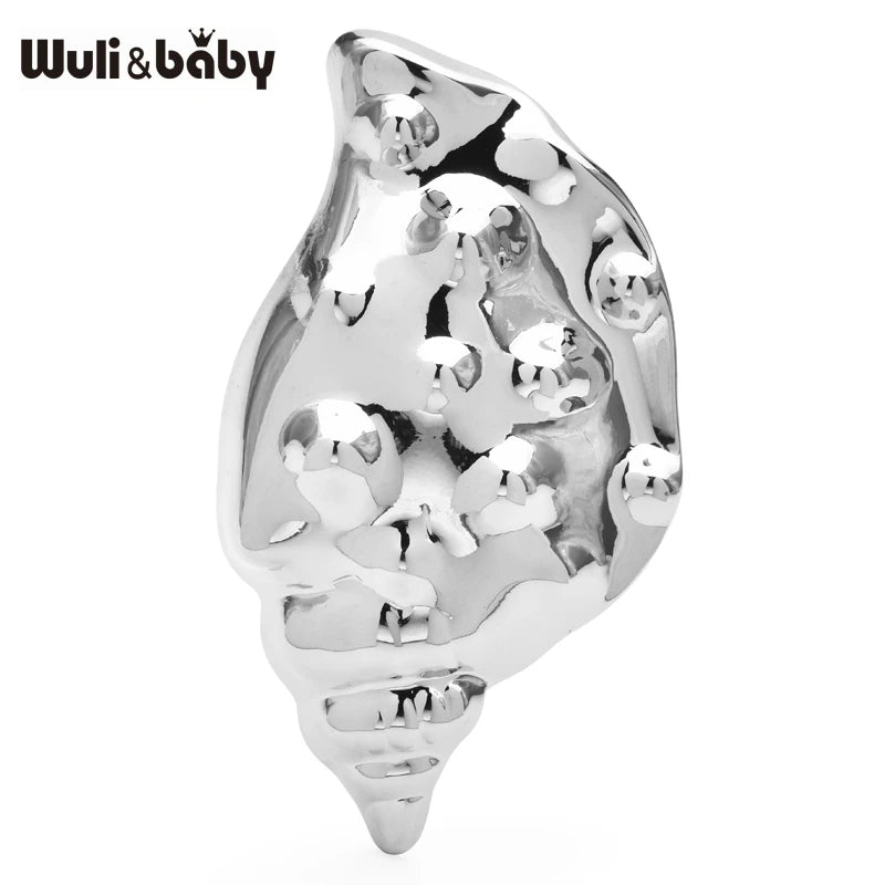 Wuli&baby Stainless Steel Conch Brooches For Women Unisex Handsome Sea Animal Party Casual Brooch Pins Gifts