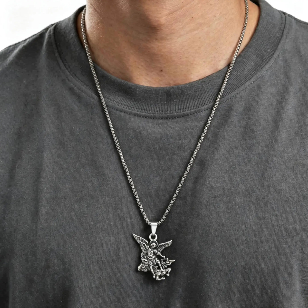 Stainless Steel Archangel St. Michael Pendant Necklace for Men Women, Religious Guardian Angel Protection Amulet Jewelry Gift