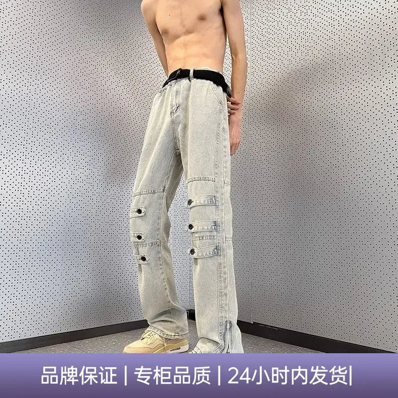 Original Luxury 2026 Brands Clothing Design Pants Men's High Street Tooling Jeans Niche High-end Zipper Split Micro-flared Pants