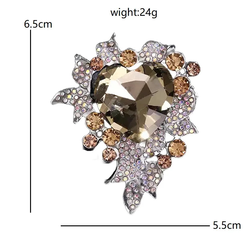 PENDRA Amoria Crystal Heart Flower Brooch
