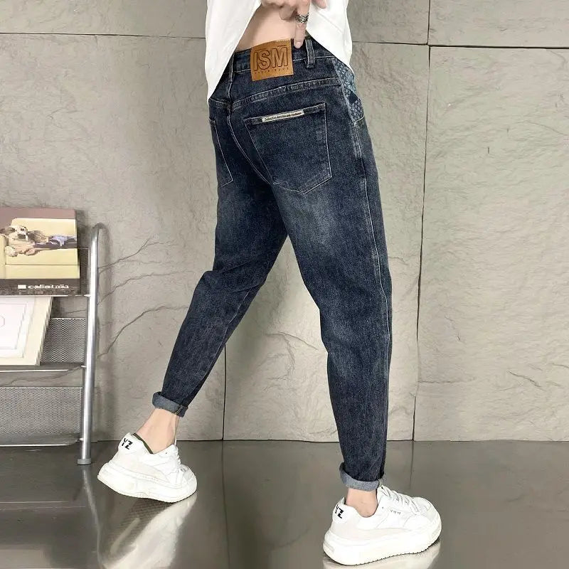 New Harajuku Fashion Trendy Spring Autumn Slim Fit Casual Jeans for Men Vintage Tapered Pencil Pants Stretch Boyfriend Jeans