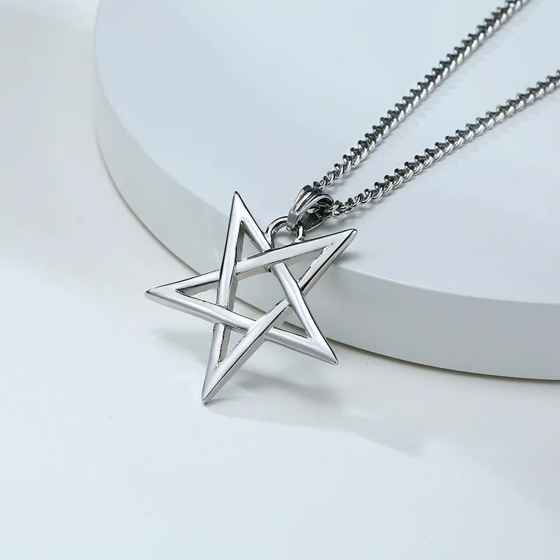 Star of David Necklaces for Men Boys,Waterproof Stainless Steel Five-pointed Star Pendant Collar,Retro Amulet Jewelry Gifts