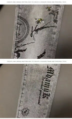 High-end Hot Diamond Jeans Men's Spring and Autumn Tide Brand Slim-fitting Small Feet Tiger Print Gray Casual Men Trousers Man