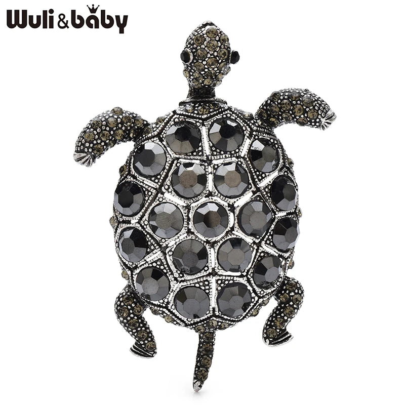 Wuli&baby Vintage Big Turtle Brooches For Women Unisex 4-color Rhinestone Sea Animal Party Casual Brooch Pins Gifts