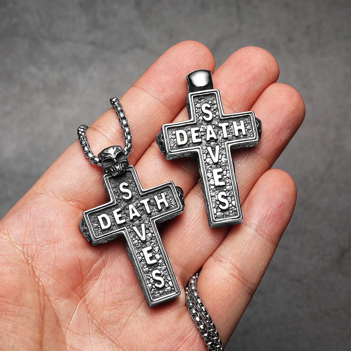 PENDRA Death Saves Skull Steel Necklace