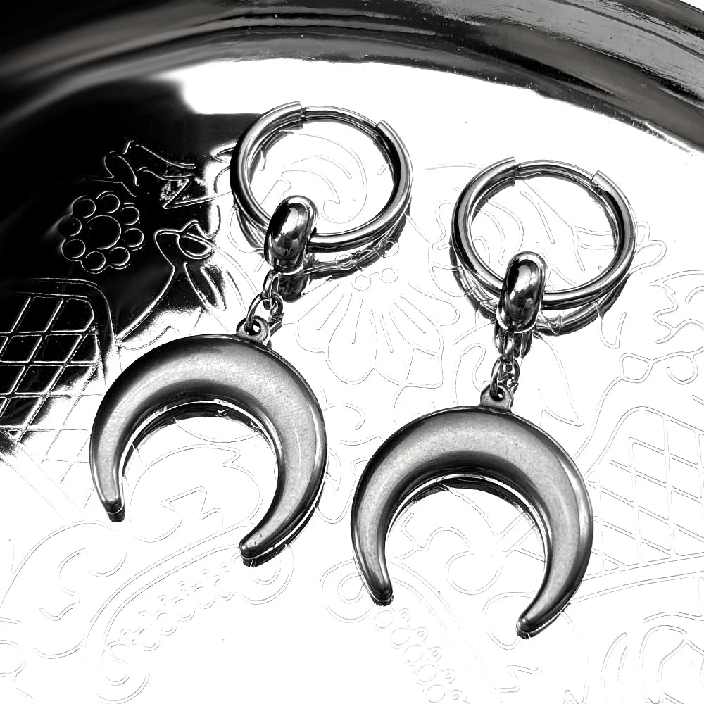 Hip Hop Moon Hoop Earrings Vintage Minimalist Metal C Shape Women Girls Stainless Steel Fashion Punk Rock Ear Rings Jewelry