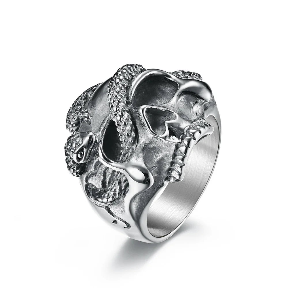 PENDRA Snakeskull Gothic Skull Snake Ring
