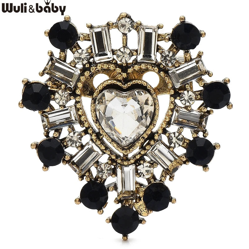 PENDRA Amora Vintage Rhinestone Heart Brooch