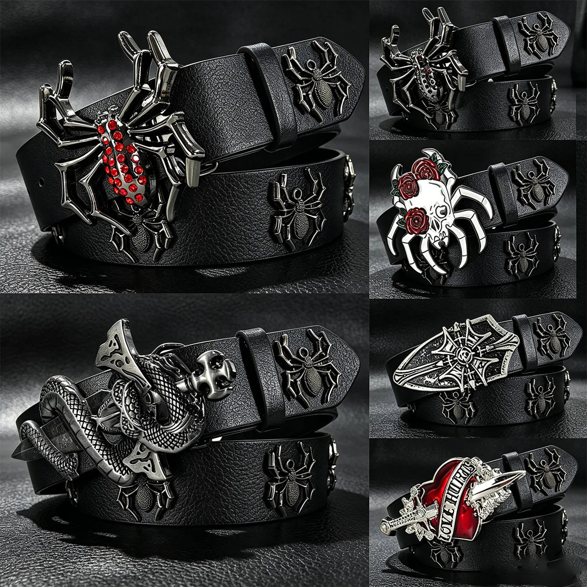 Luxury Desiner Rhinestone Spider Men's Belt Gothic Accessorise Women's Jeans Trouses Belt 3.8cm Wide Punk Belt for Halloween Day