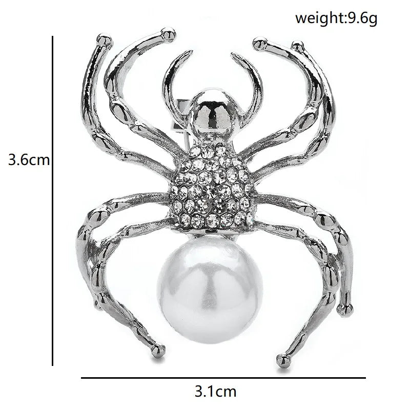 Wuli&baby Pearl Spider Brooches For Women Unisex 2-color Rhinestone Lovely Insects Party Casual Brooch Pins Gifts