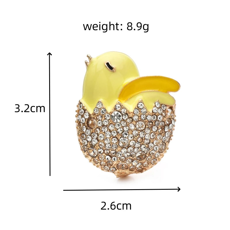 Wuli&baby Little Chicken In Egg Brooch Pin Sparkling Crystal Egg Shell Animal Cute Badge For Coat and Dress