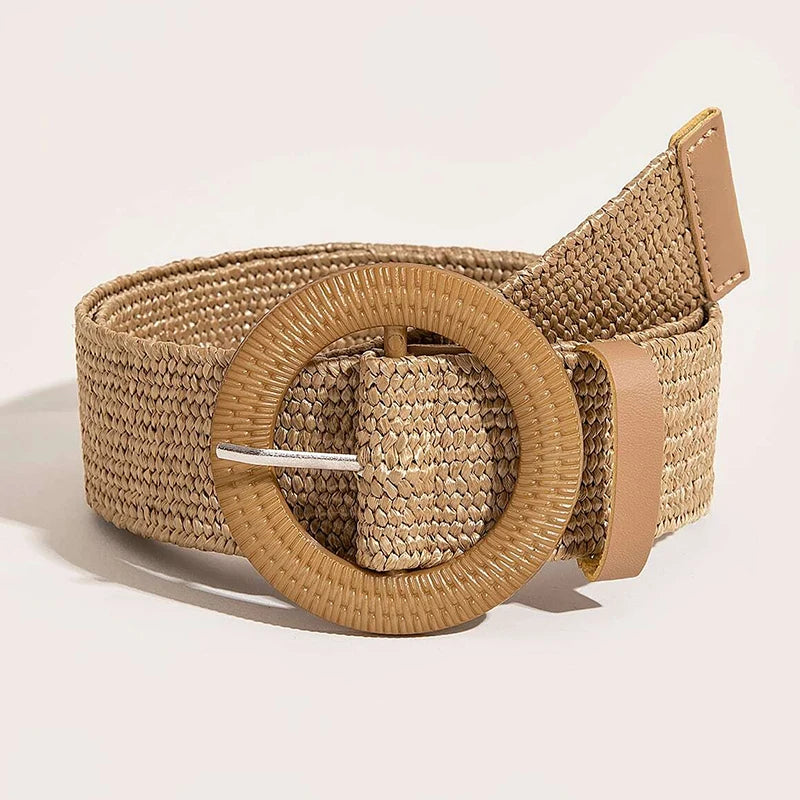 PENDRA Zaraellea Straw Round Buckle Boho Belt