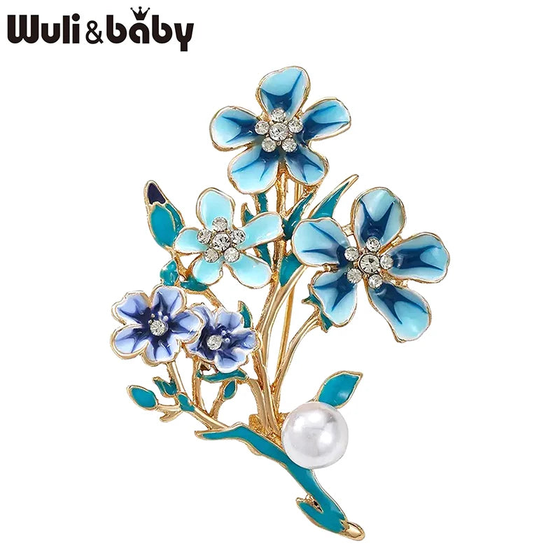 PENDRA Azurelle Elegant Blue Flower Brooch