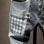 New Arrival High Quality KPOP Splicing Men's Designer Work Pants Jeans Grey Patchwork Korean Fashion Men Luxury Casual Pants