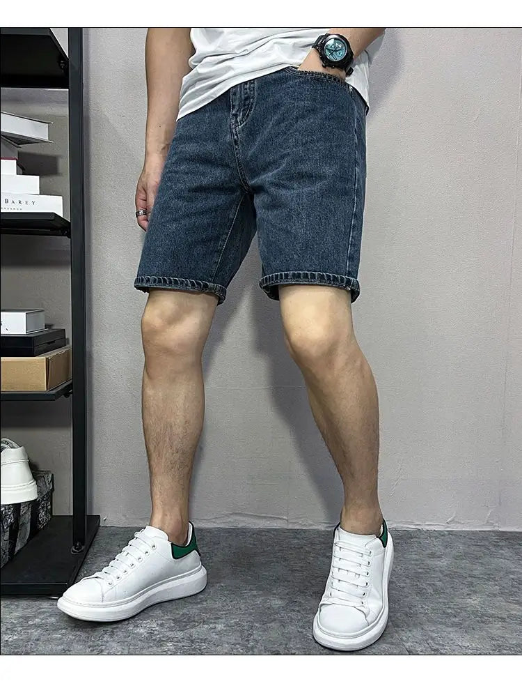 Men's Denim Shorts 2025 Summer Thin Five-point Pants Versatile Simple CowBoys Korean Blue Overalls Denim Short Medium Pants Man