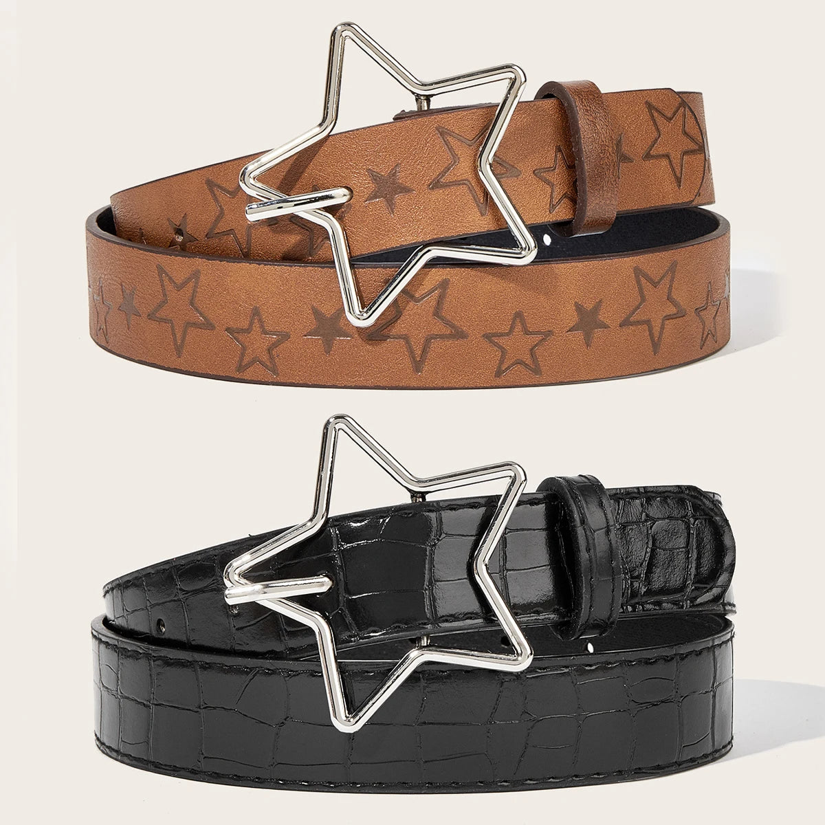 Hip-hop Retro Ladies Belt Gothic Punk Five-pointed Star Buckle Pu Leather Girdle Rock Y2k Popular Red Gothic Jeans Waistband