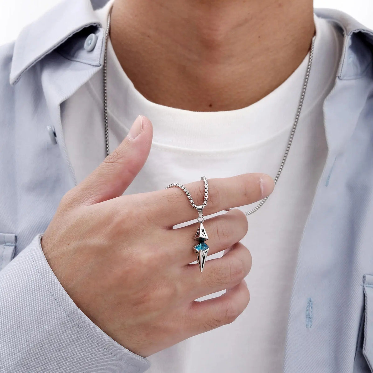 Stylish Blue Stone Necklaces for Men Women,Stainless Steel Geometric Pendant Collar,Valentine's Birthday Party Gift for Him