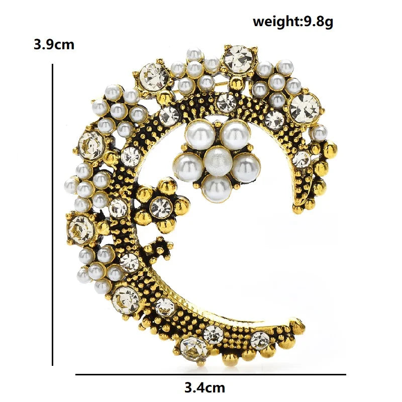 PENDRA Celestine Pearl Star Moon Vintage Brooch