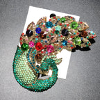 PENDRA Big Sparkling Full Multicolor Rhinestone Peacock Brooch