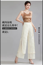 Chiffon Wide Wide Trousers Female Elegant Vintage New Pants Summer Thin Split Loose Skirt Pants Women Black Green