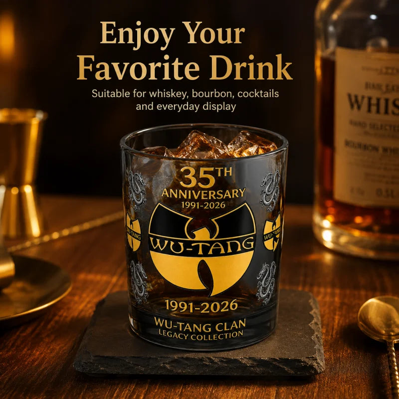 35th Anniversary Wu-Tang Clan Whiskey Glass Black Smoky Rock Cup Premium Gold Print Bar Party Gift
