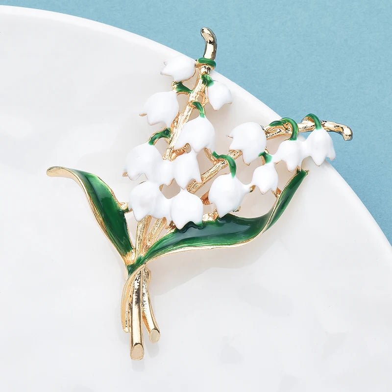 PENDRA Lilyvale Enamel Lily of the Valley Brooch