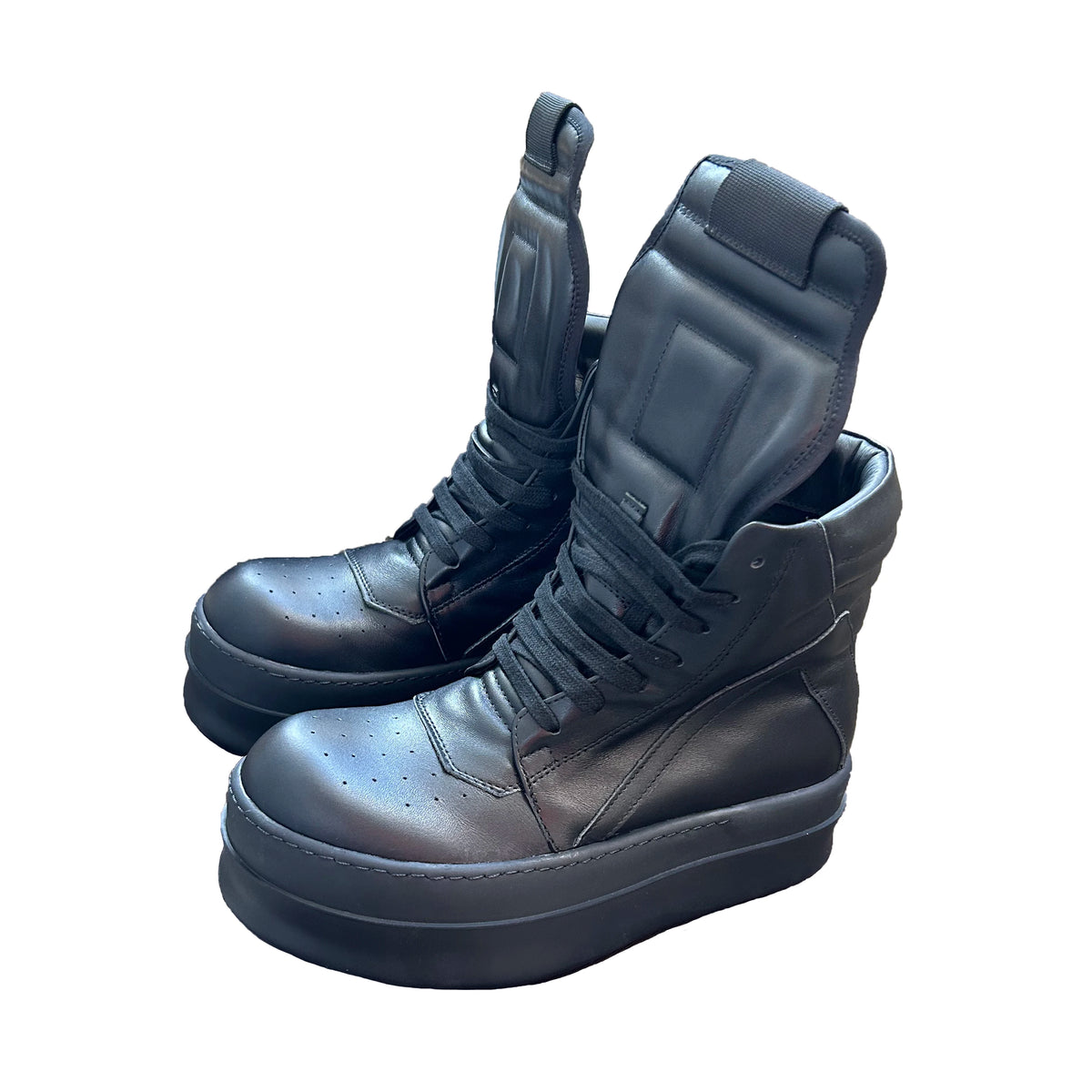 PENDRA Black Geobasket Black Leather 6cm Platform Zip Edition 3 Ankle Boots