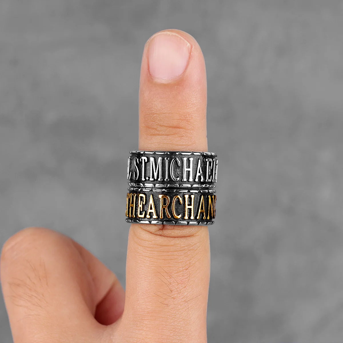 PENDRA St Michael Letter Steel Ring